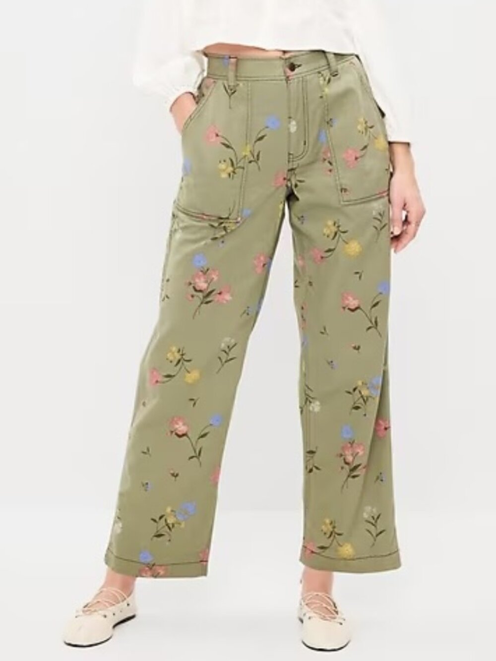 Old Navy High Rise Straight Floral Print Carpenter Pants NWT